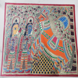 Luv & Kush With Ashwamedha Horse Madhubani Painting