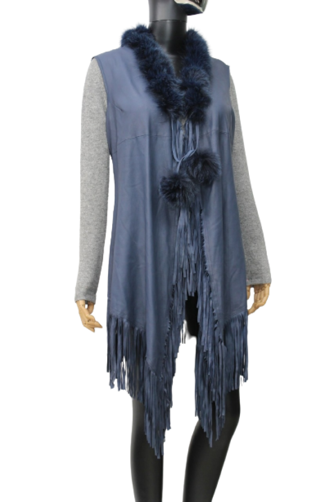 Luxury Blue Pashmina Womens Fur Coat