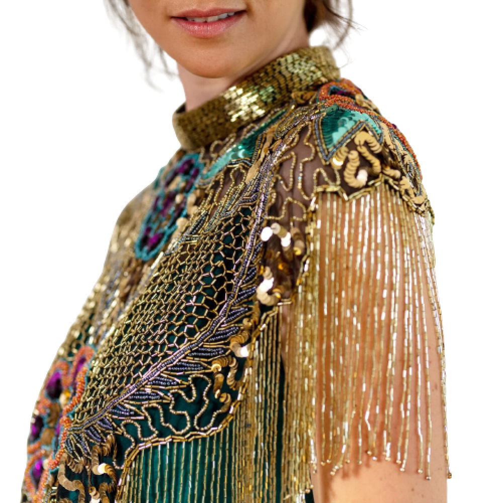 Luxury Colourful Beaded Cape Fringe Shoulder Shrug Shawl Pashmina - 0