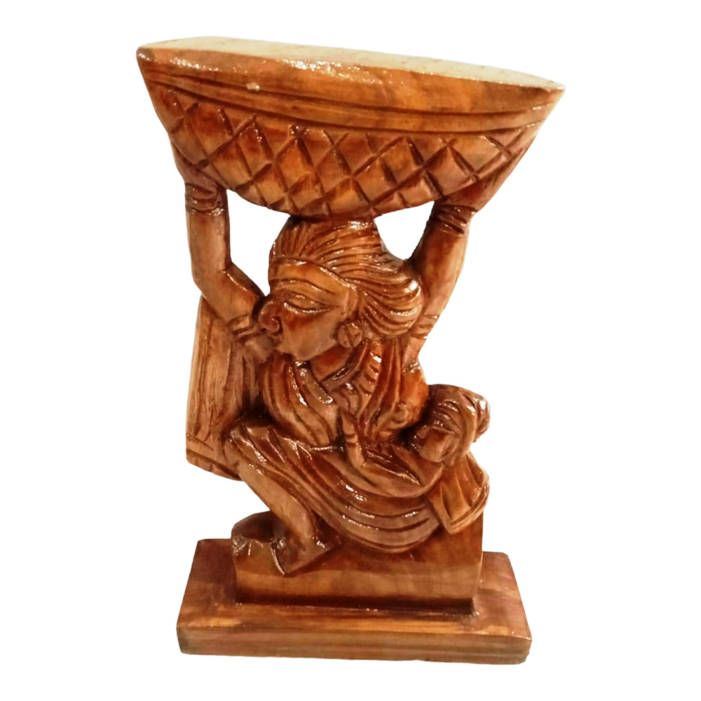 Madini Sitting & Carying the Pot on her Head Wooden Craft (1)