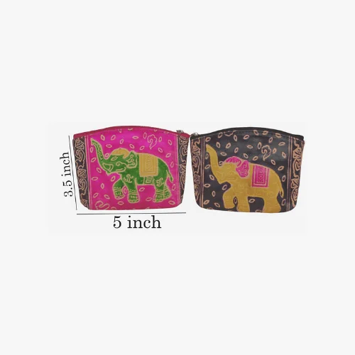 Mini Pouch with Elephant Print Pink & Black - 2