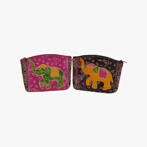 Mini Pouch with Elephant Print Pink & Black
