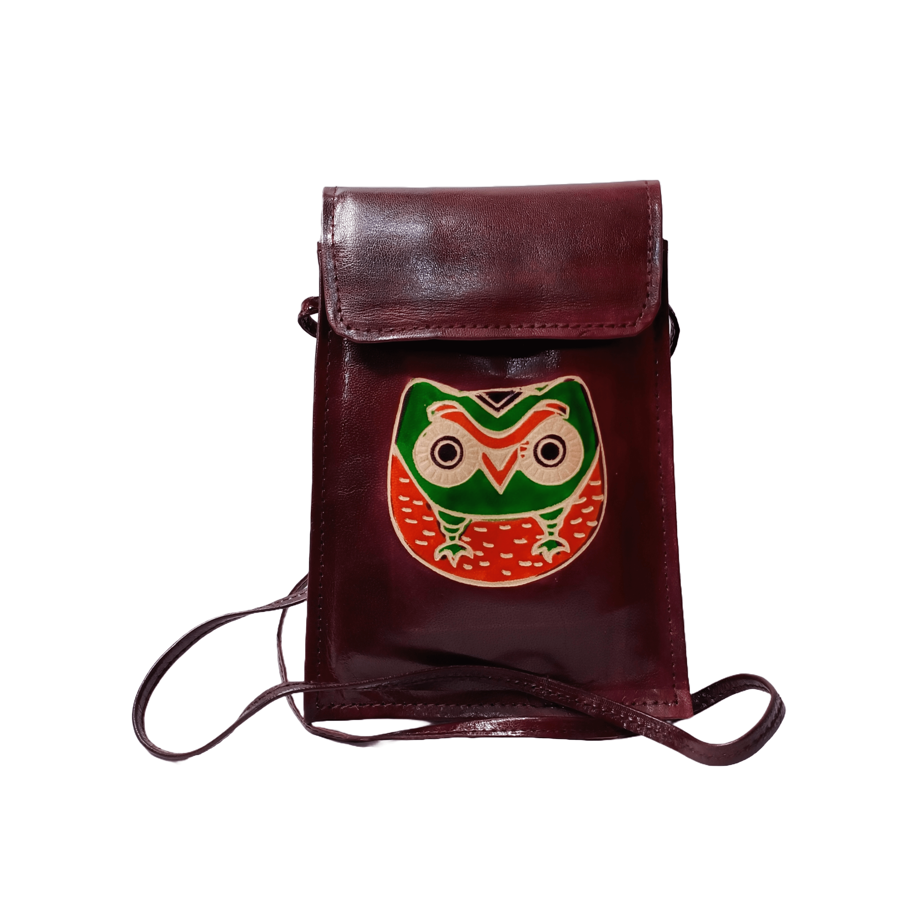 Mobile Holder with Owl Print Brown