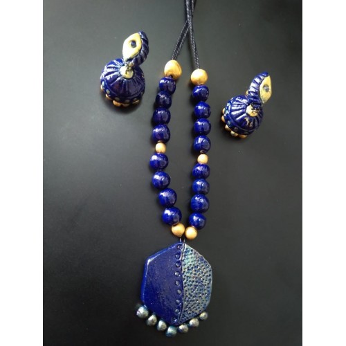 Handmade Molela Terracotta Clay Jewellery Set in Beautiful Blue Colour