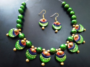 Handmade Molela Terracotta Clay Jewellery Set in Beautiful Light Green Colour