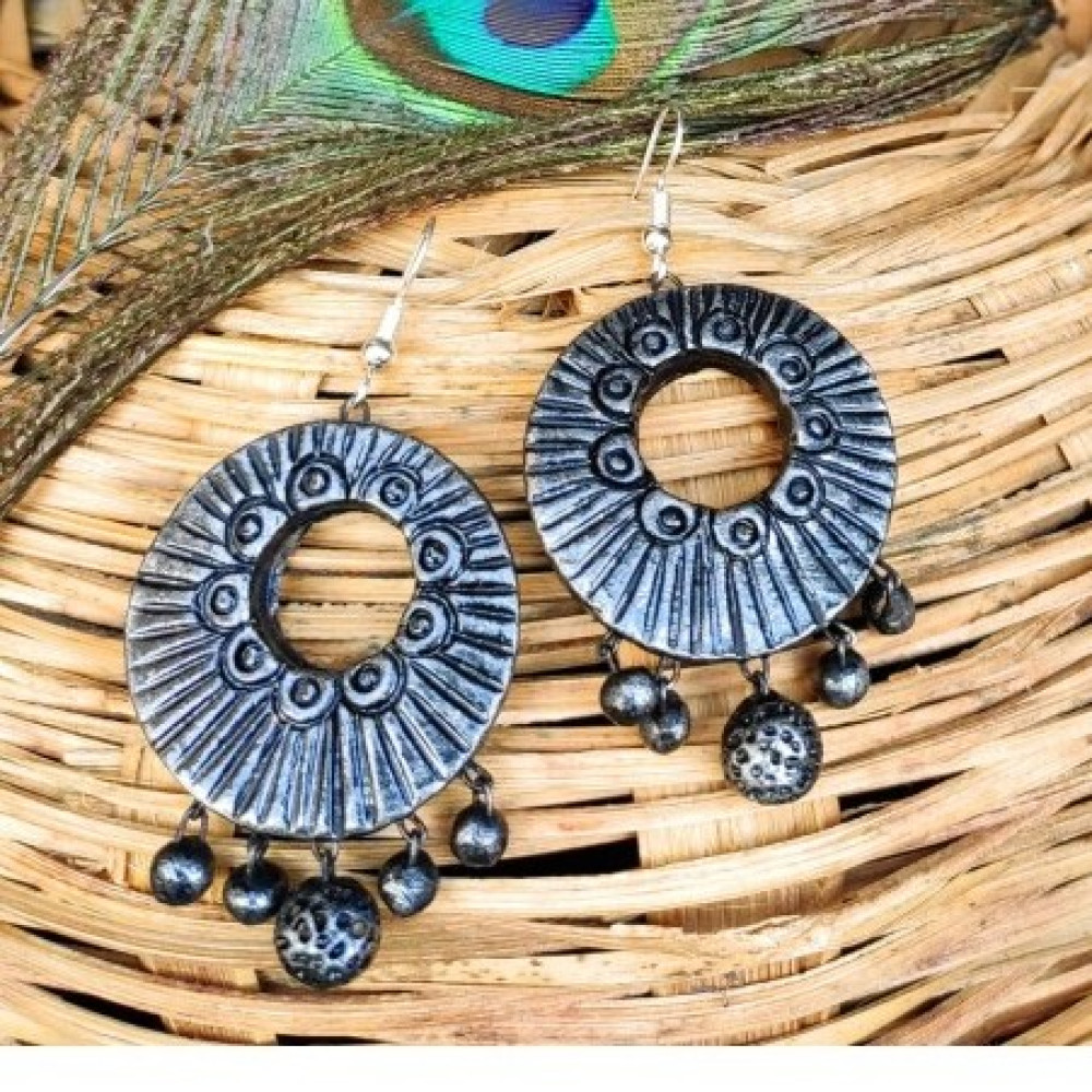 Molela Terracotta Clay Beautiful Black Earrings for Classic Women