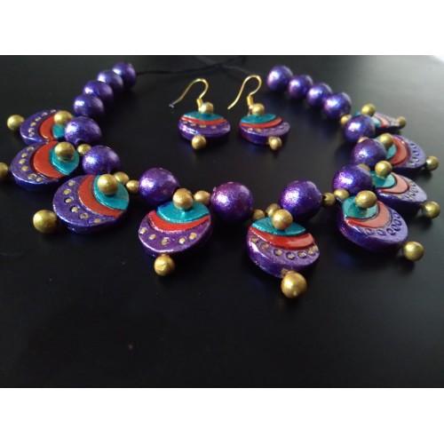 Purple Color Molela Terracotta Clay Beautiful Necklace Set