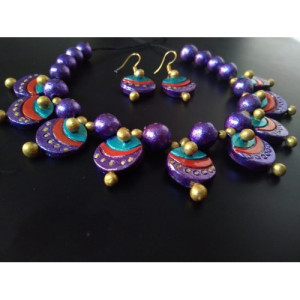 Purple Color Molela Terracotta Clay Beautiful Necklace Set