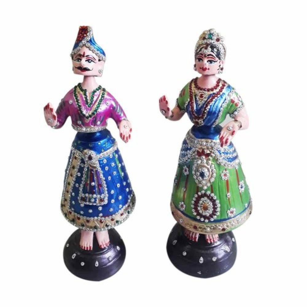 Multicolored Thanjavur Dancing Doll - 11 Inch with Stone Work