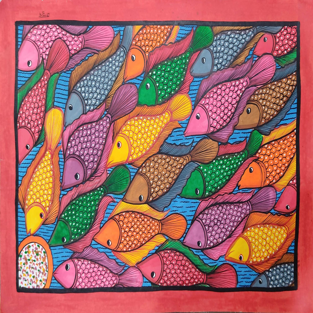 Multicolour Fishes Bengal Patachitra Art
