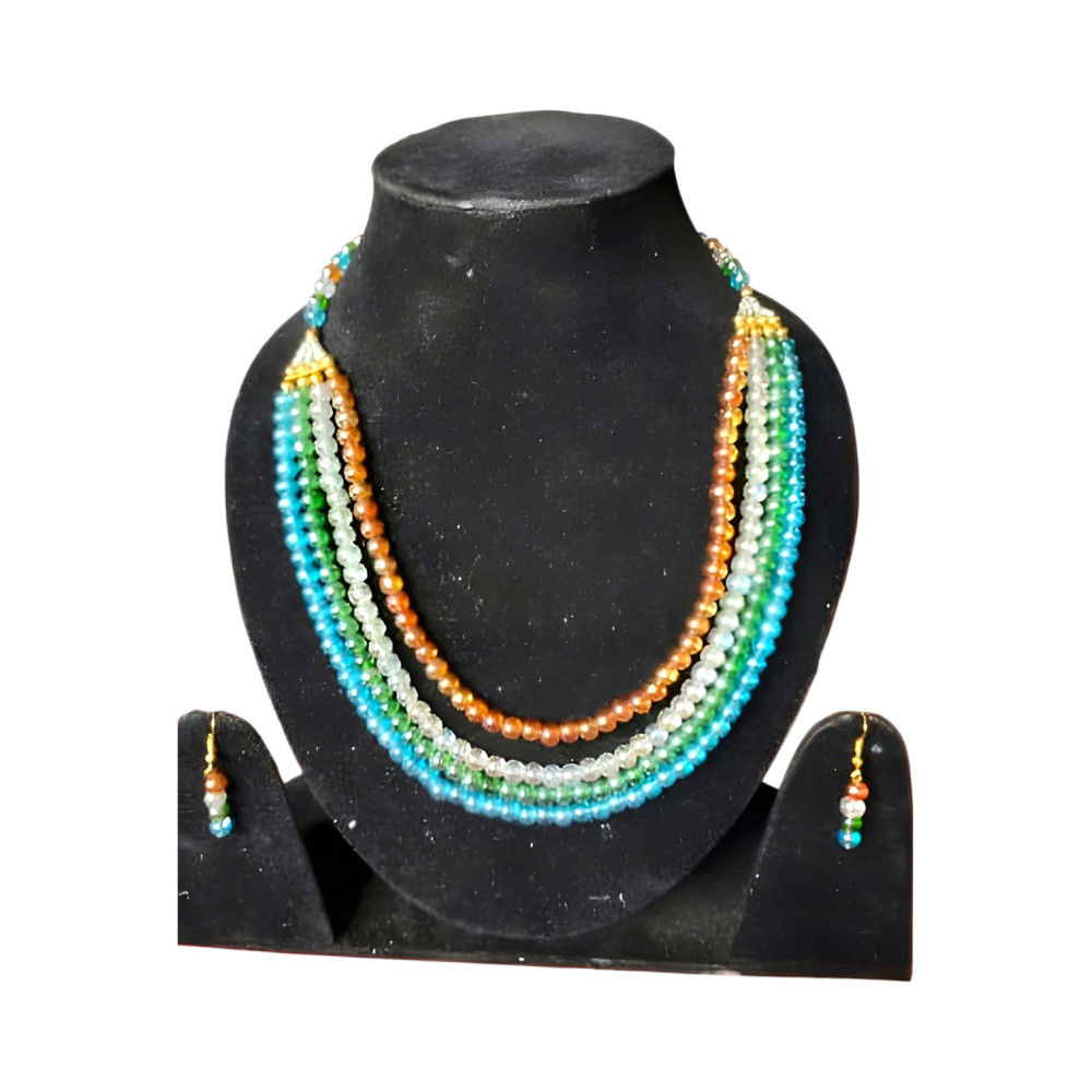 Multicolour Glass Beads 4 Line Necklace Set