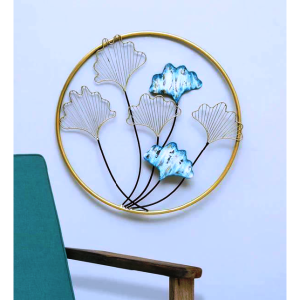 Multicolour Iron Leaves Round Frame Wall Art