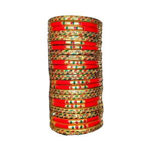 Muzaffarpur Fancy Golden With Red Lac Bangles Set