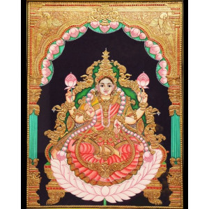 Traditional Mysore Painting Of Goddess Lakshmi 18 x 24 inches Actual 22-Carat Gold Foil For Wall Dec