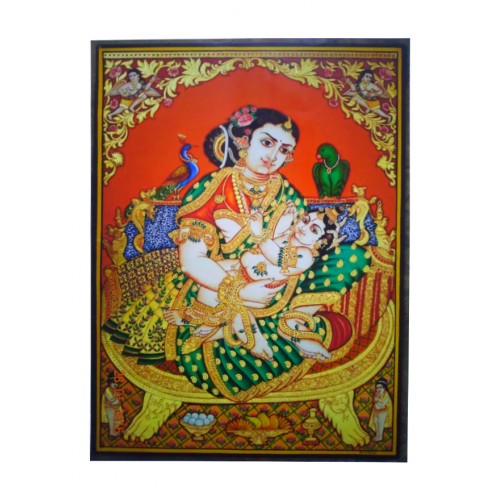 Mysore Traditional Painting Of Maa Yashoda With Baal Krishna