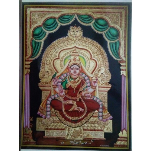Handmade Goddess Laxmi 22 Carat Actual Gold Foil Mysore Traditional Paintings 16x20 Inches