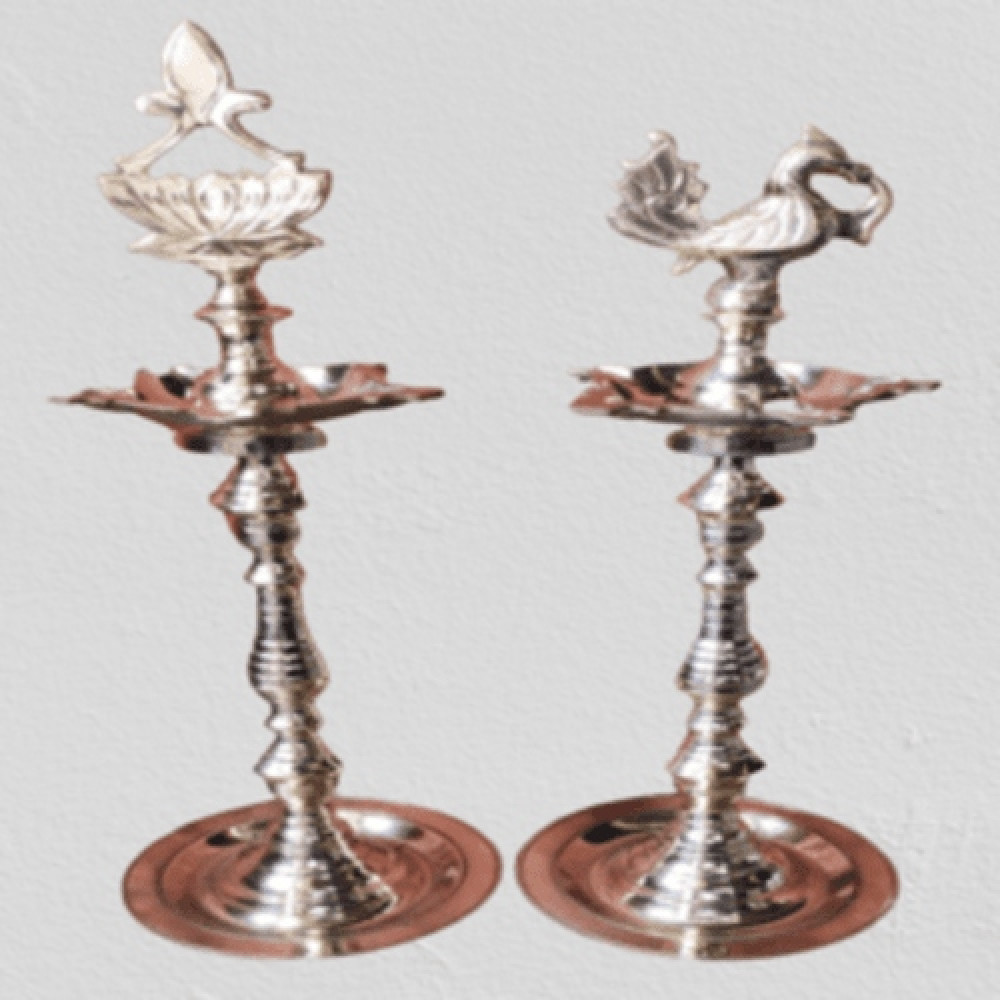 Nachiarkoil Brass Lamp with Annapachi and Thamarai - 16 Inches -Set of 2