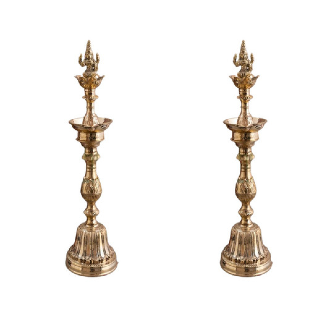 Nachiarkoil Brass Lamp with Goddess Lakshmi- 16 Inches -Set of 2