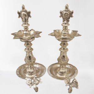 Nachiarkoil Brass lamp with sangusakaram - 14 Inches -Set of 2