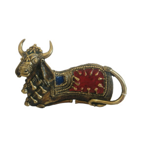 Nandi facing left with Red & Blue colour Painted