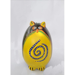 Handmade Beautiful Black Pottery of Nizamabad Owl Shape Money Bank/ Gullakh
