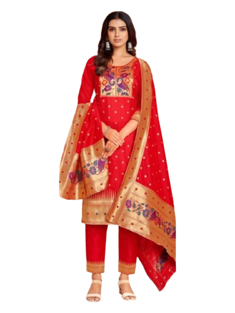 Buy Red Hand Embroidered Modal Suit - Set of 3 | SHO172/SHHD10OCT | The loom