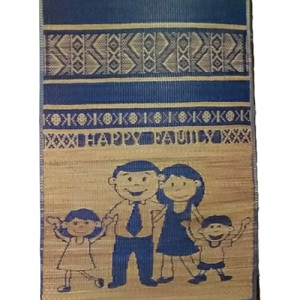 Authentic Traditional Handicraft Pattamadai Mat Korai Grass Textile Of Beige And Blue Colour Strips Design