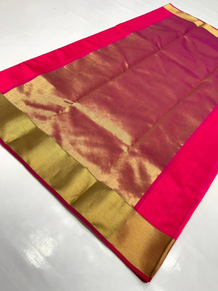 Pink & Gold Butta Chanderi Pattu Saree - 0