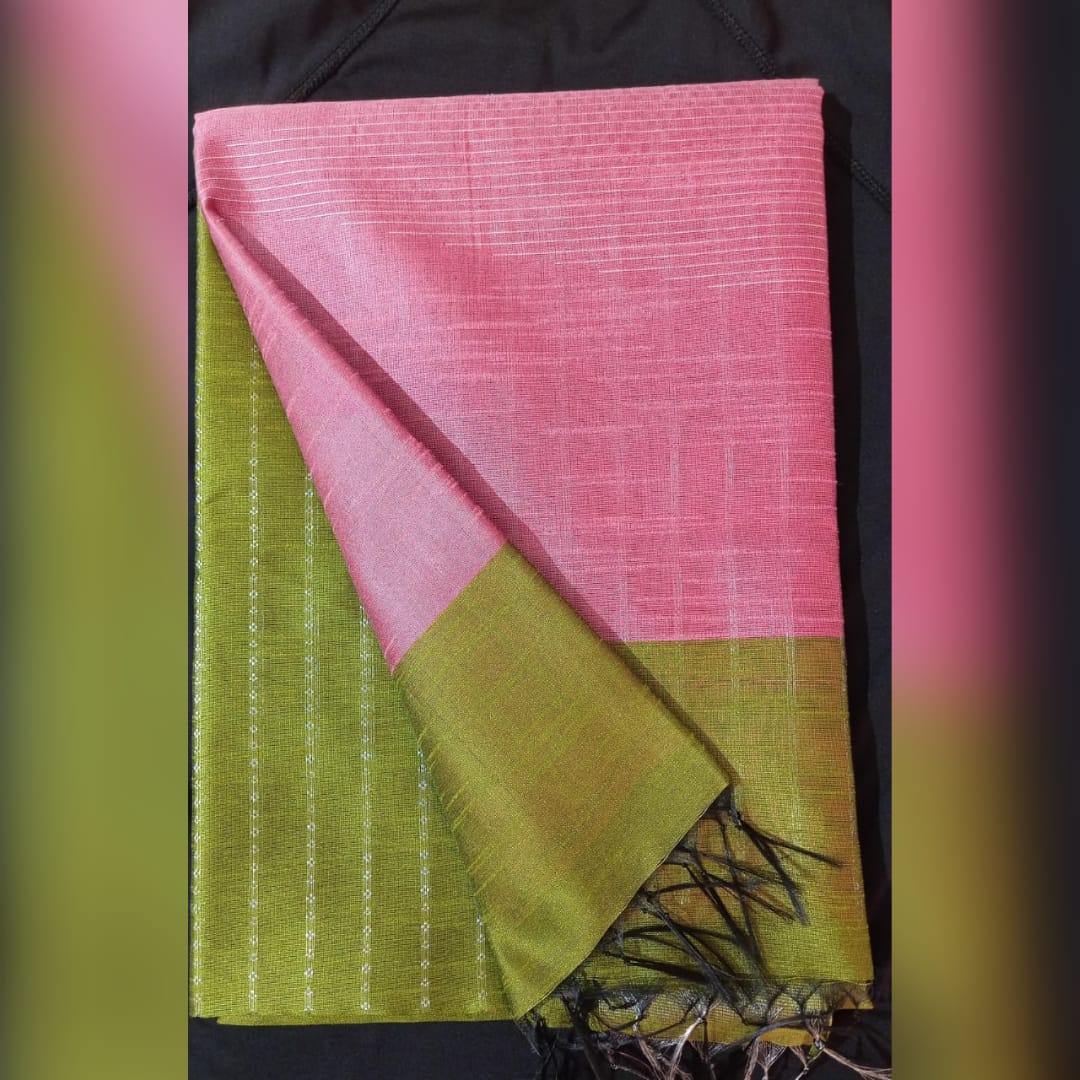 Pink & Green Champa Silk Saree - 2