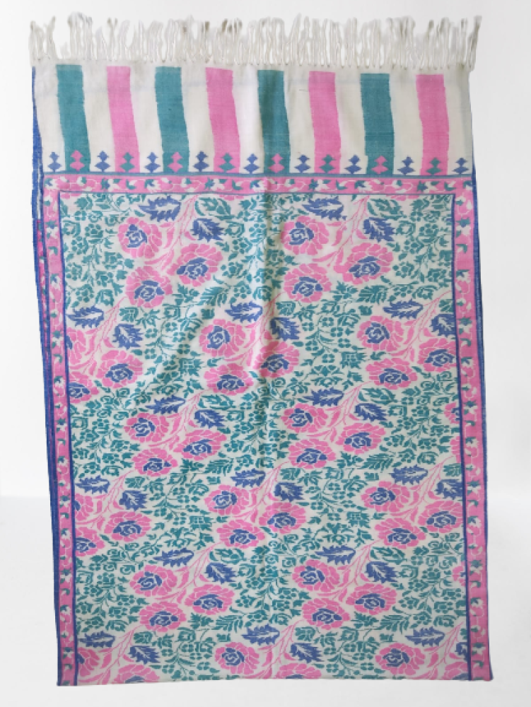 Pink & Green Floral Design Kani Shawl - 1