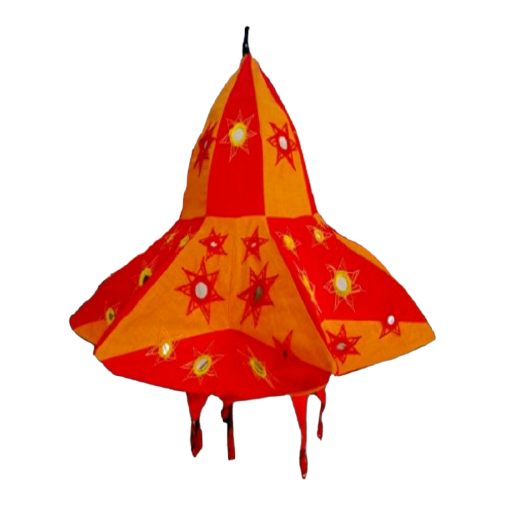 Traditional Pipli Applique Work Red Star Jhumar For Ceiling