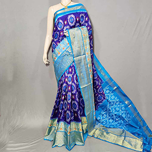 Handwoven Blue Silk Pochampally Ikat Saree