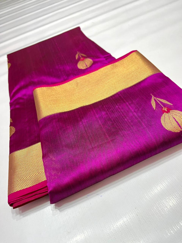 Purple & Gold Butta Chanderi Pattu Saree - 0