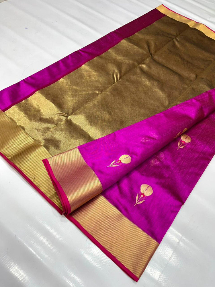 Purple & Gold Butta Chanderi Pattu Saree - 1