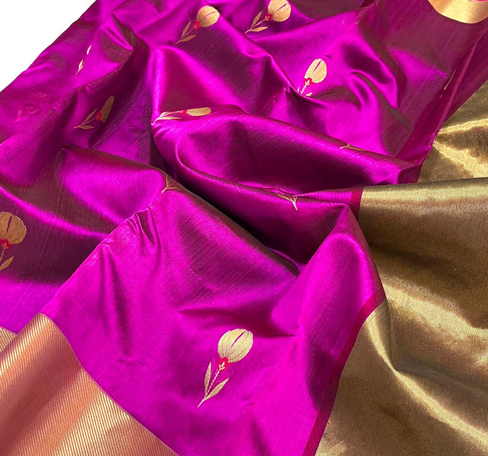 Purple & Gold Butta Chanderi Pattu Saree - 3