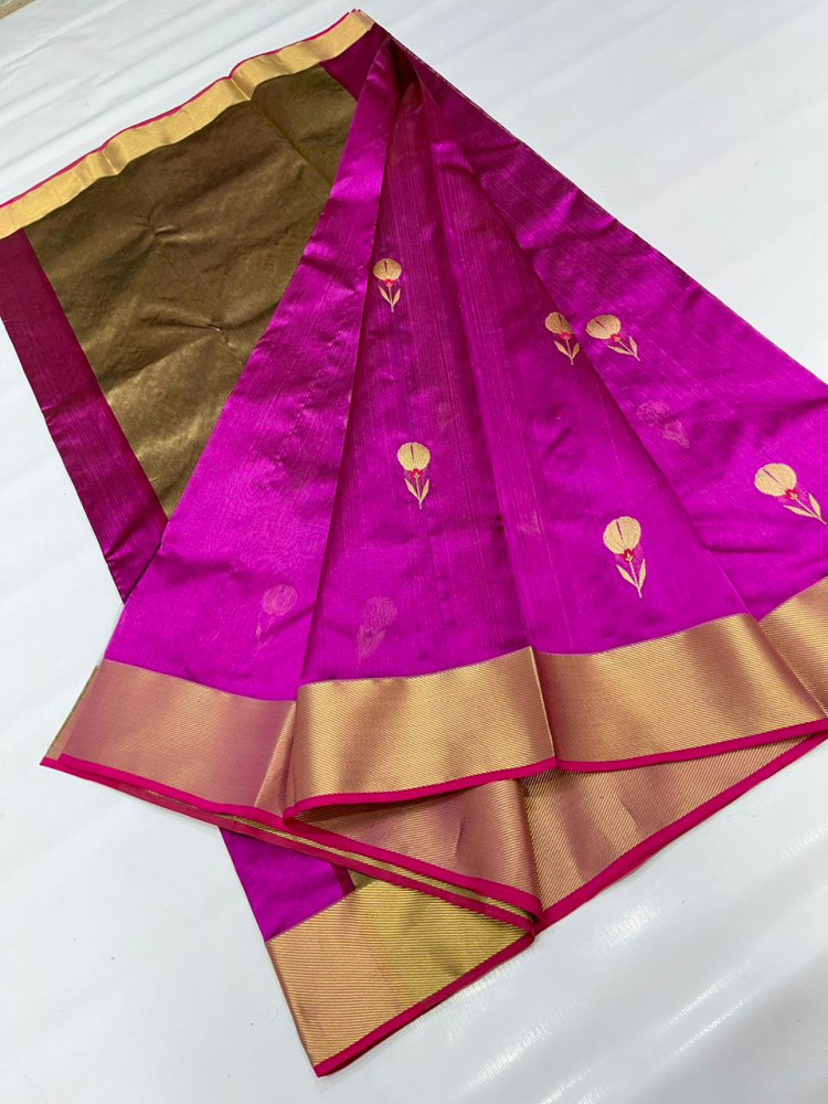 Purple & Gold Butta Chanderi Pattu Saree