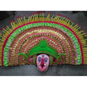 Delightful Handmade Green Colour Purulia Chhau Mask For Decoration Purpose