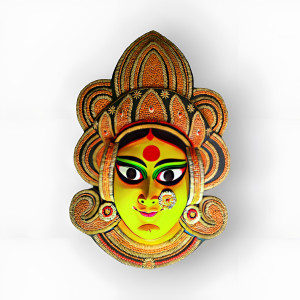 Delightful Handmade Yellow Goddess Durga Face Purulia Chau Mask For Decoration Purpose
