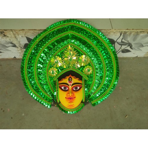 Delightful Handmade Green Goddess Face Purulia Chhau Mask For Decoration Purpose