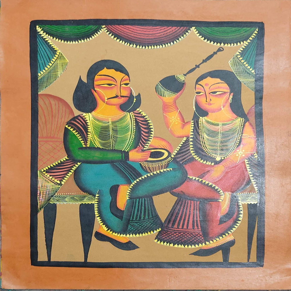 Queen & King Playing Music Bengal Patachitra