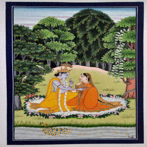 Radha Krishna In Garden Painting(10x14 inch)