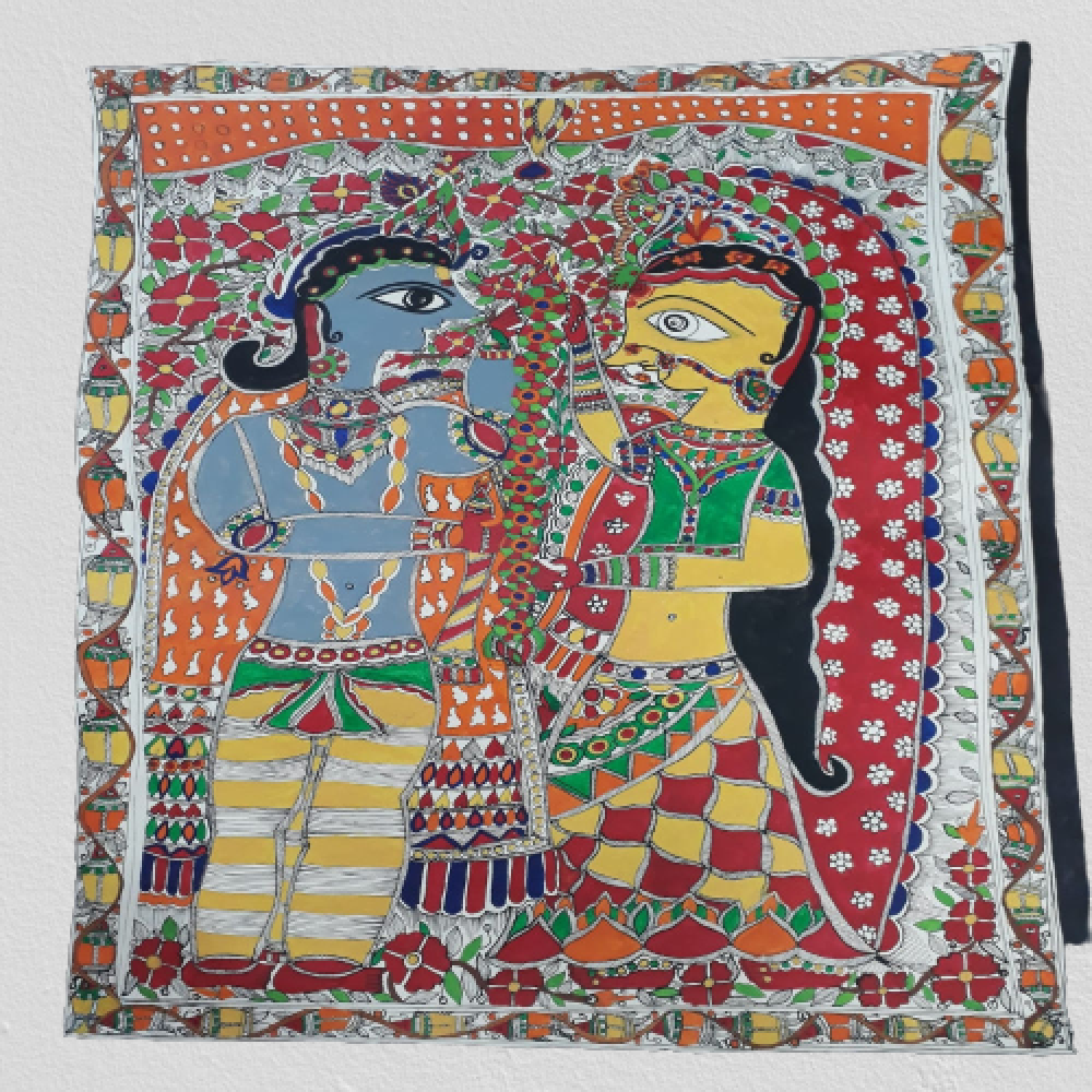 Radha & Krishna Raas In Brindavan Madhubani Painting