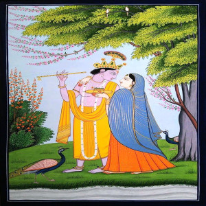 Radha Krishna With Peacock Kangra Painting(8x12 inch)