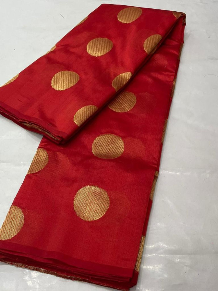 Red and Gold Butta Chanderi Pattu Saree - 1