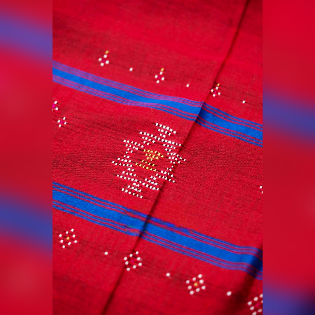 Red Dupatta with Blue Strips - 0
