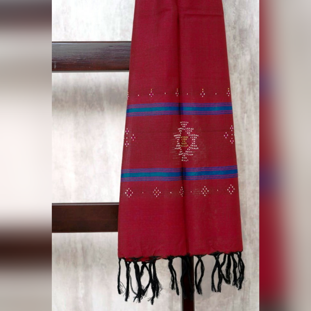 Red Dupatta with Blue Strips