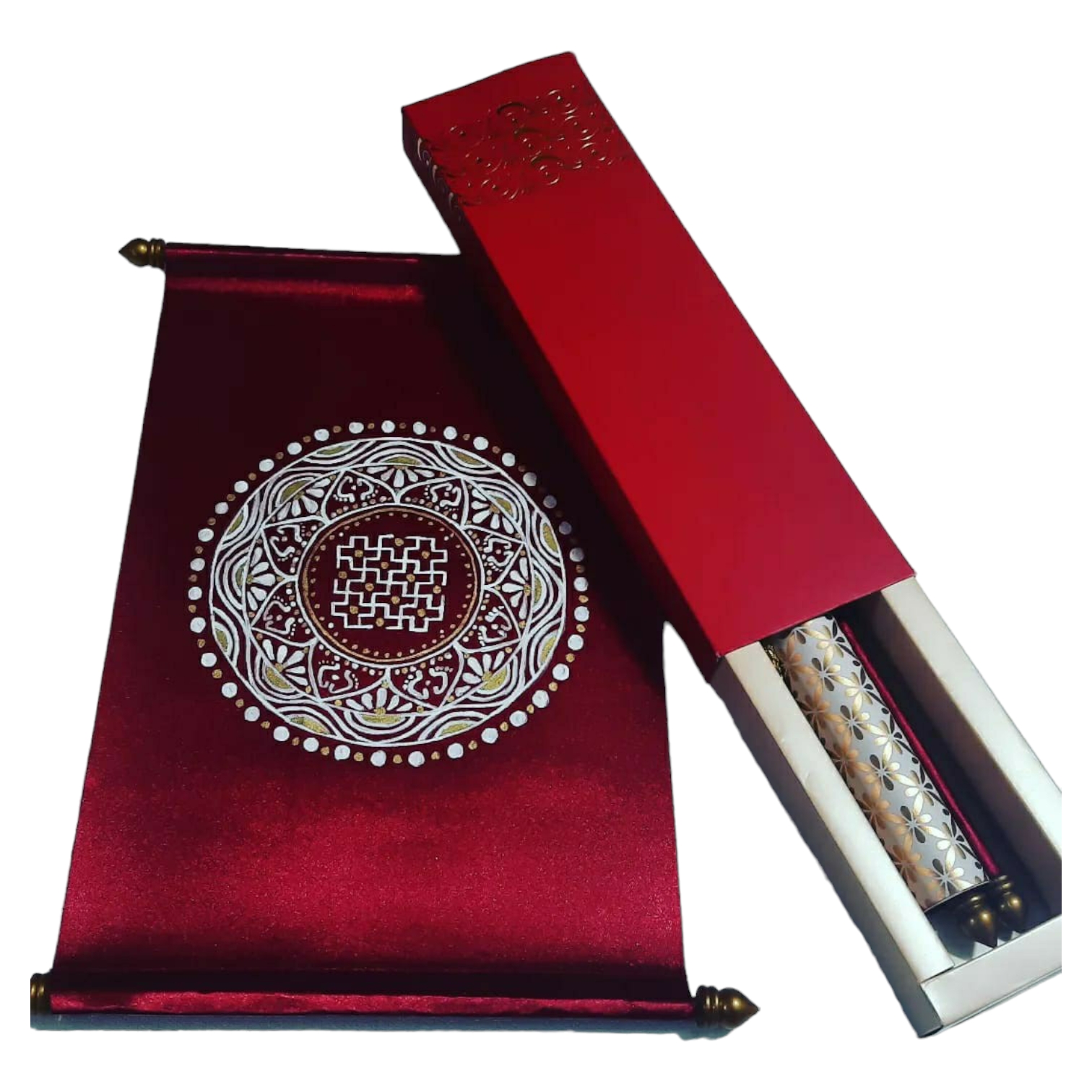 Red Printed Aipan Scrolls for Gifting