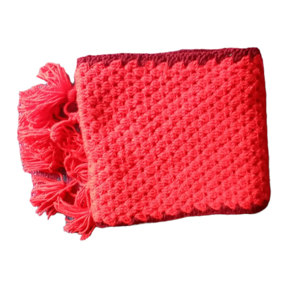Red Woolen Muffler Kheta Embroidery - 1
