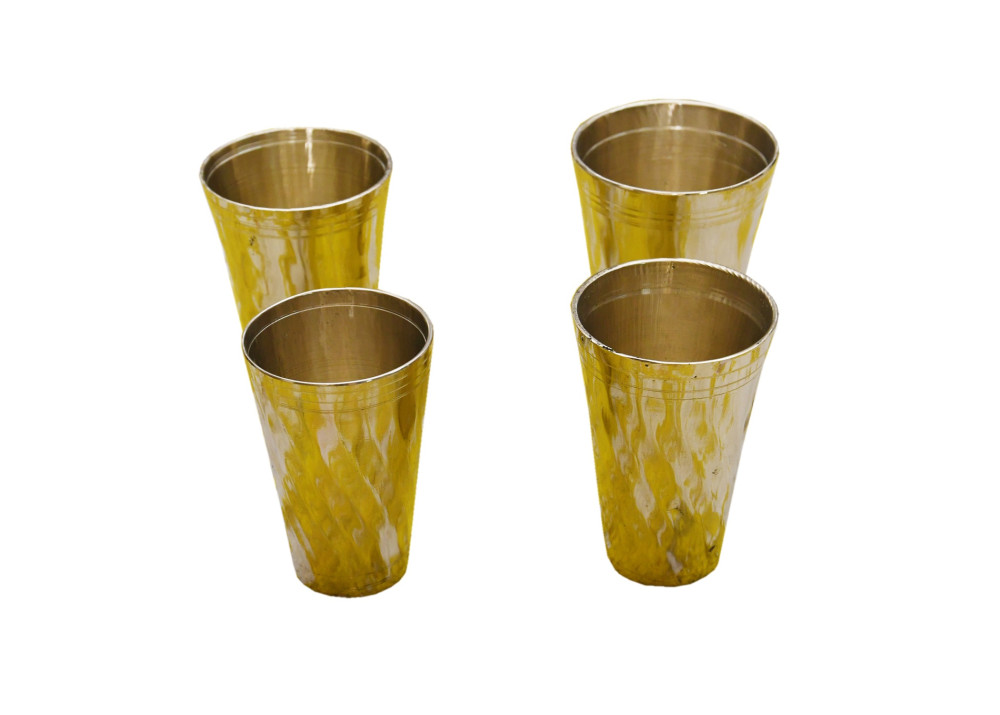 Set Of Four Glass Mirzapur Brass Bartan