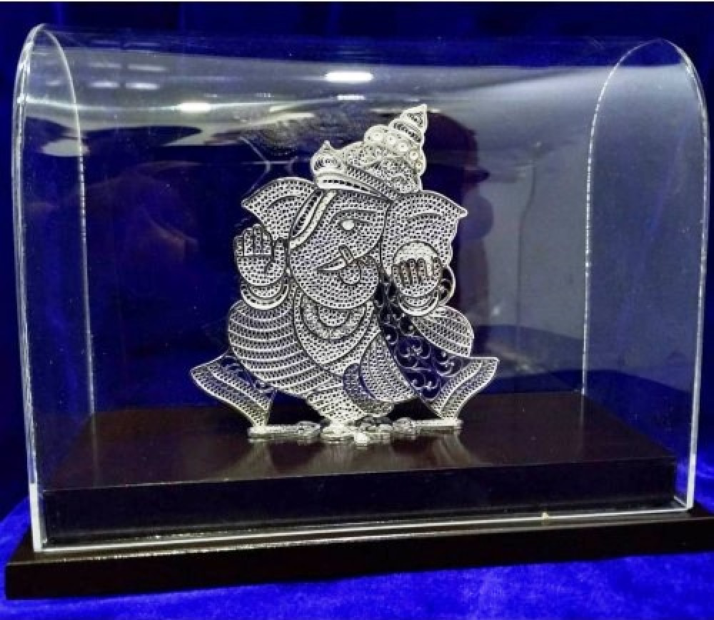 Traditional Handicraft Silver Filigree Design Of Lord Ganesha ( Big ) For Decoration Purpose